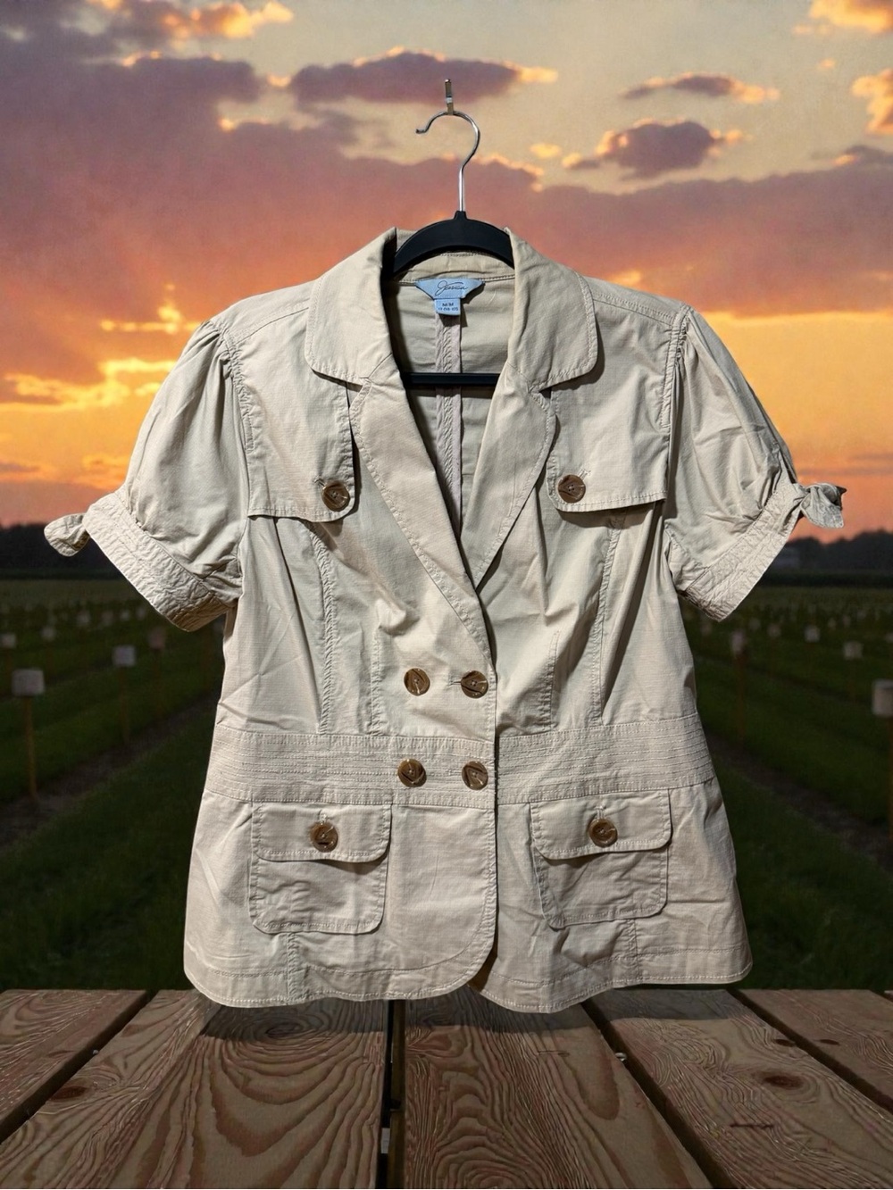 Jessica Beige Short-Sleeve Blazer Jacket